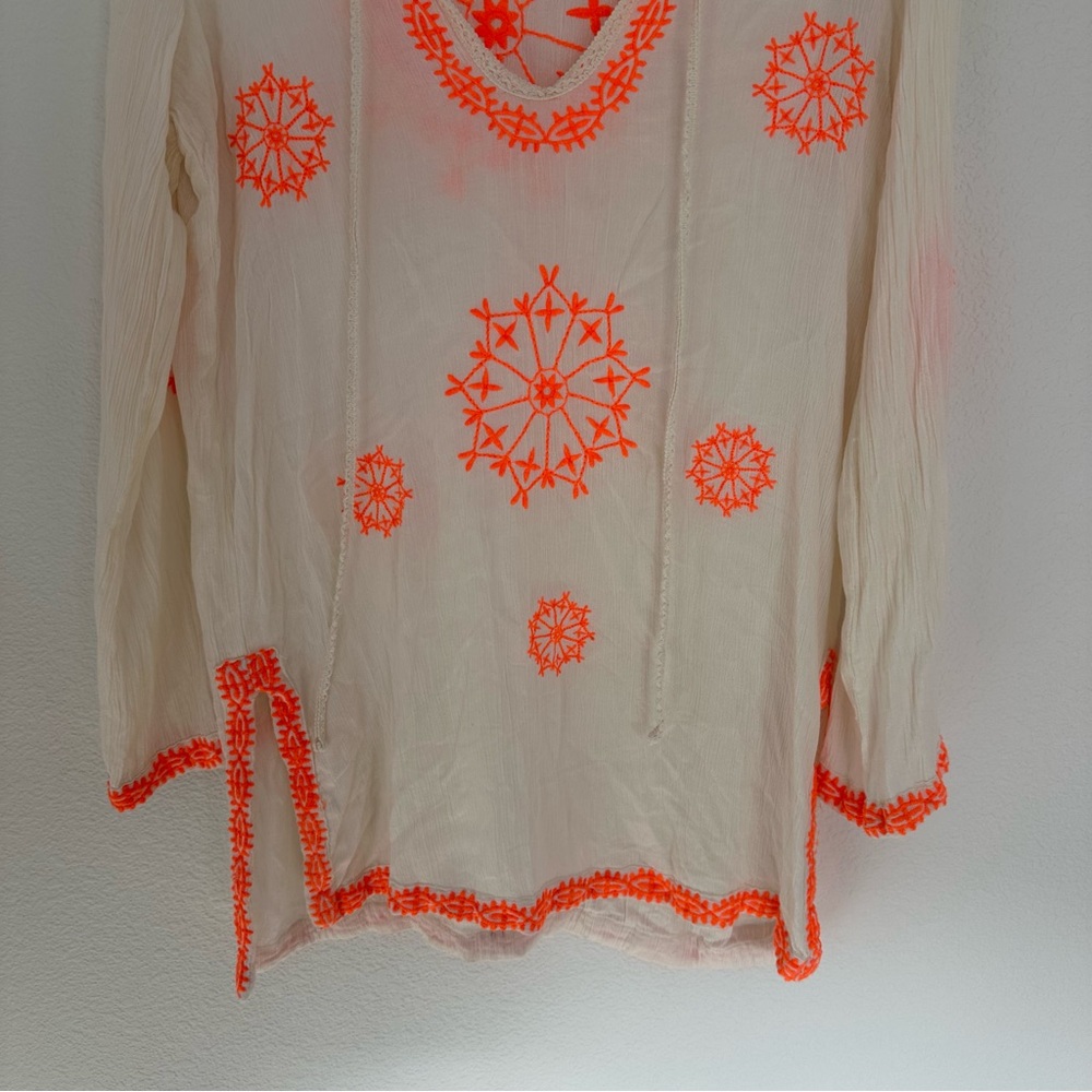 Women's Cream Tunic with Orange Embroidery Medium - Picture 3 of 11